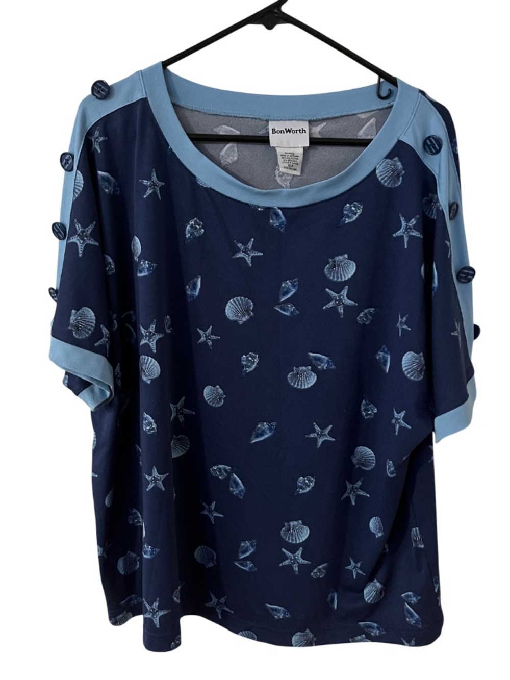 Bonworth Navy Blue & Sky Blue Beachy Sea Spring Casual Women's Size XLP T Shirt